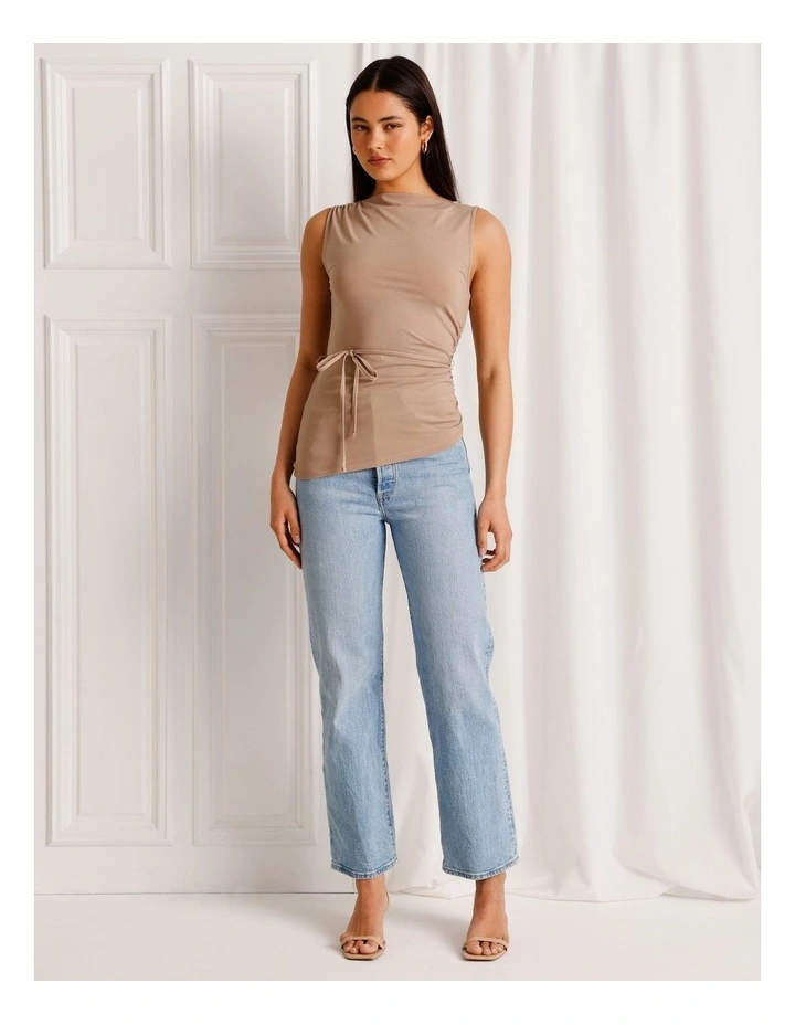 Jersey Reversable Tie Waist Tank in Taupe image 3