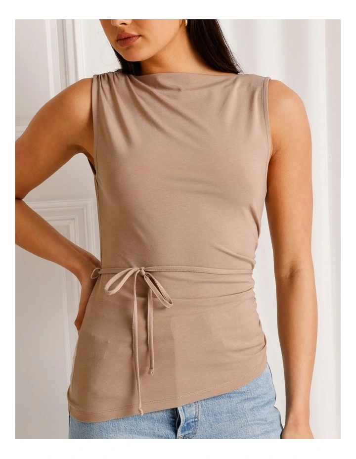 Jersey Reversable Tie Waist Tank in Taupe image 4