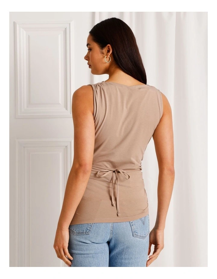 Jersey Reversable Tie Waist Tank in Taupe image 5