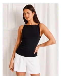 Boat Neck Scoop Back Top in Black