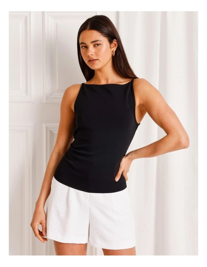 Boat Neck Scoop Back Top in Black image 1