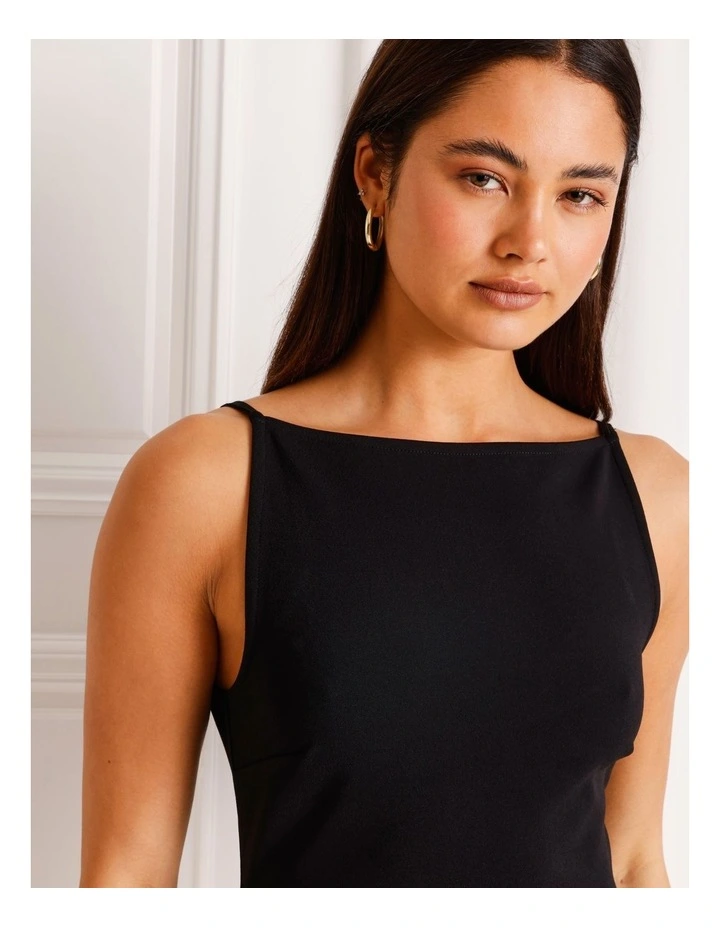 Boat Neck Scoop Back Top in Black image 2