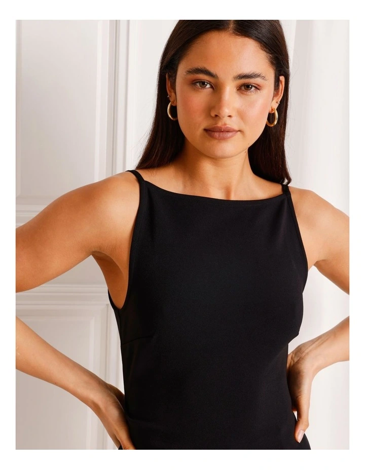 Boat Neck Scoop Back Top in Black image 4