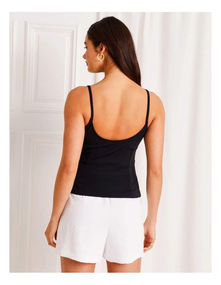 Boat Neck Scoop Back Top in Black image 5