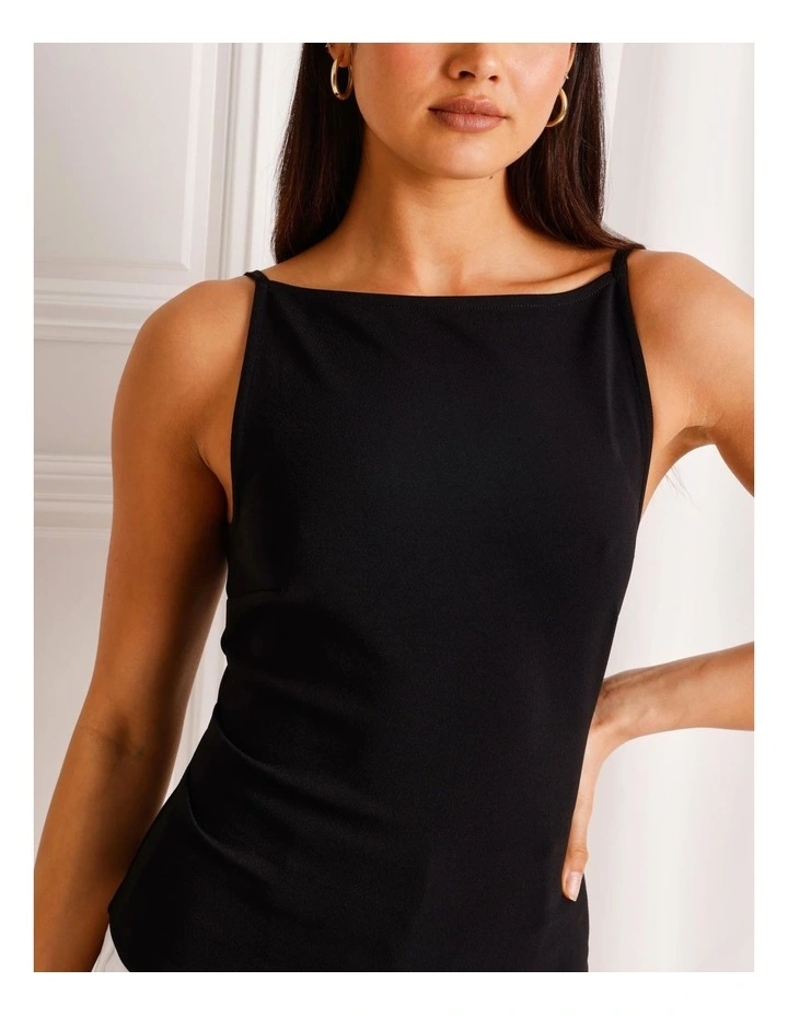 Boat Neck Scoop Back Top in Black image 6
