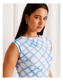 Draped Mesh Sleeveless Top in Blue