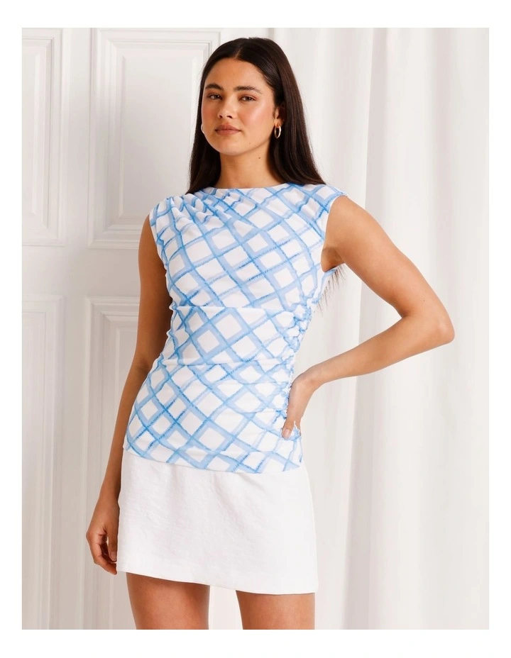 Draped Mesh Sleeveless Top in Blue image 2