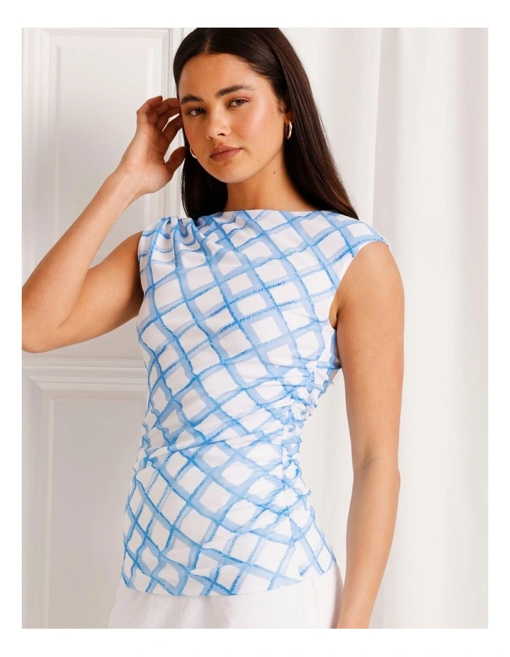 Draped Mesh Sleeveless Top in Blue image 3