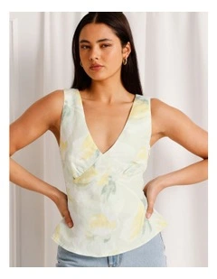 Linen Blend Tie Back Top in Mint