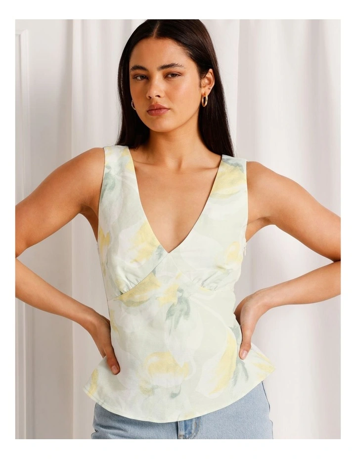 Linen Blend Tie Back Top in Mint image 1