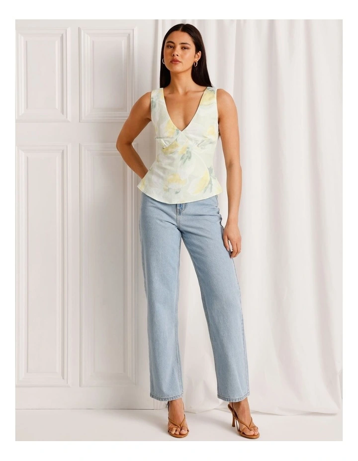 Linen Blend Tie Back Top in Mint image 2