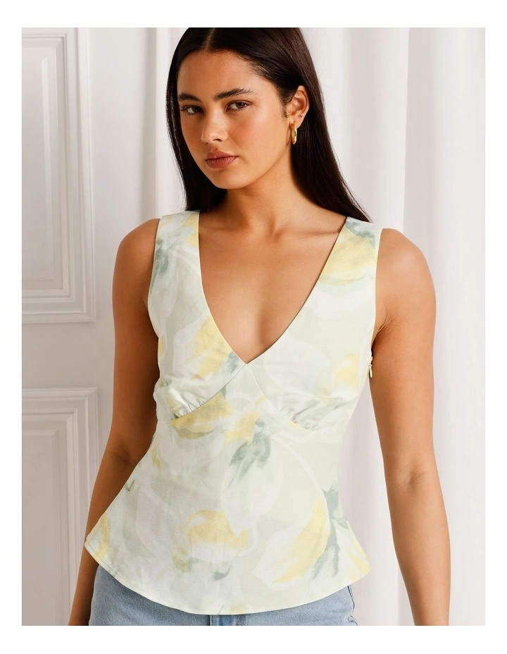 Linen Blend Tie Back Top in Mint image 3