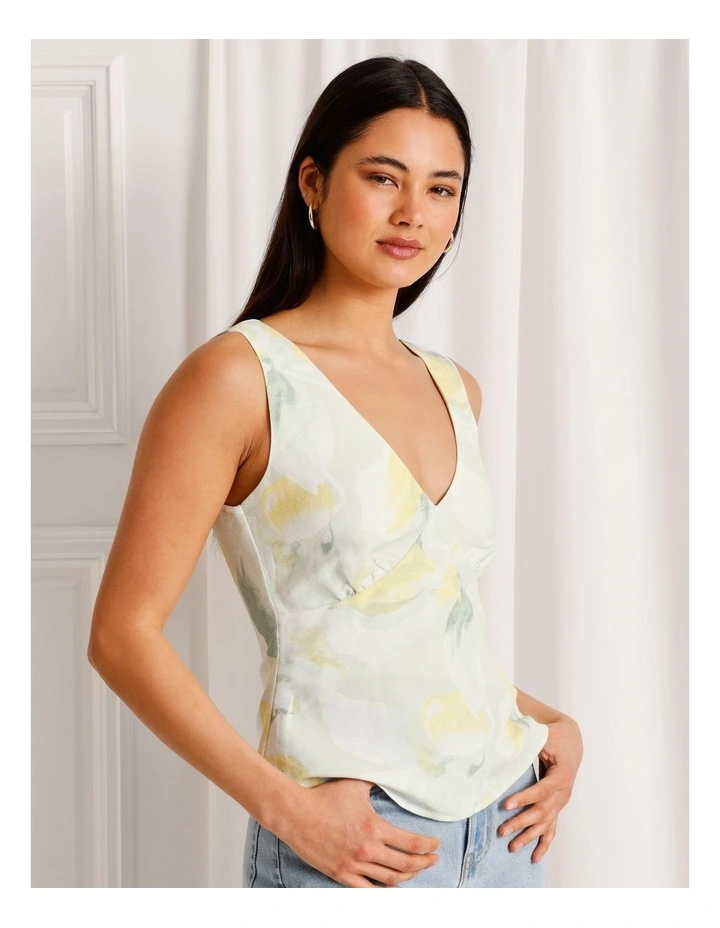 Linen Blend Tie Back Top in Mint image 5