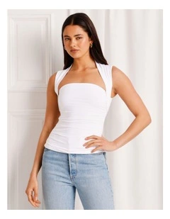 Ruched Square Neck Tank in White