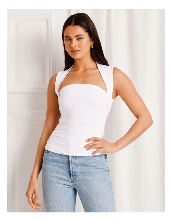 Ruched Square Neck Tank in White image 1