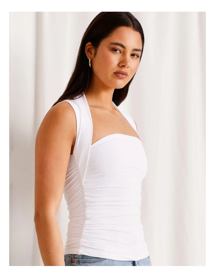 Ruched Square Neck Tank in White image 2