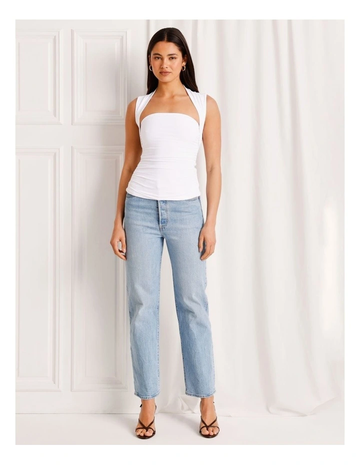 Ruched Square Neck Tank in White image 3