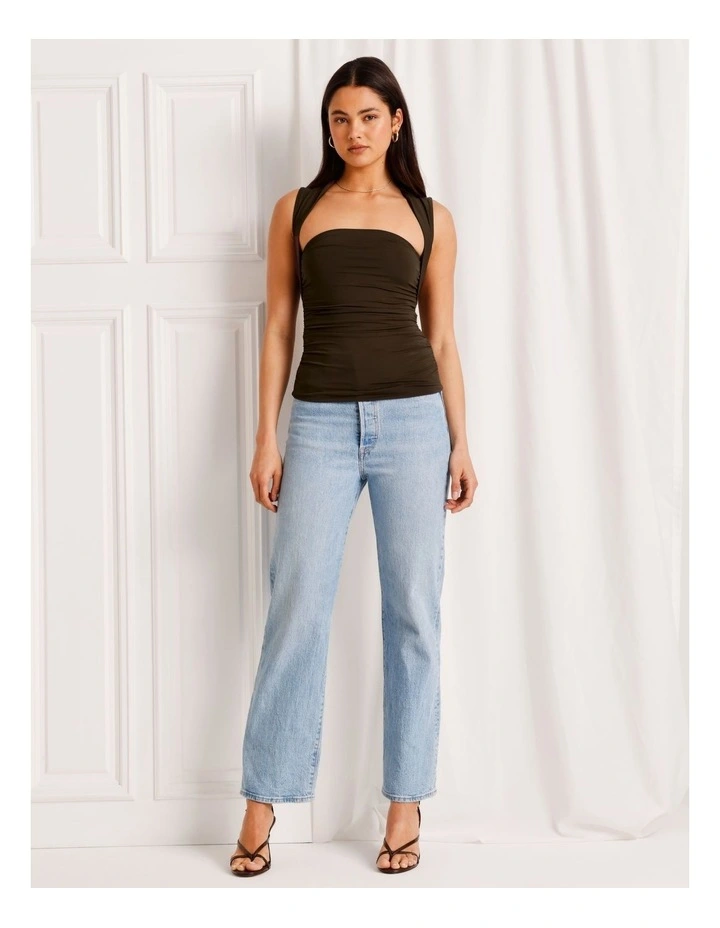 Ruched Square Neck Tank in Dark Brown image 4