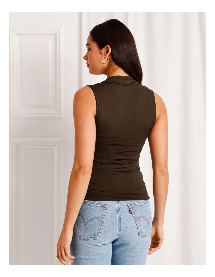 Ruched Square Neck Tank in Dark Brown image 6