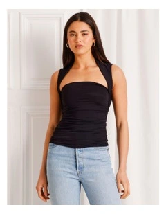 Ruched Square Neck Tank in Black