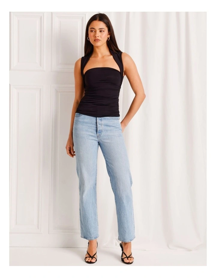 Ruched Square Neck Tank in Black image 3