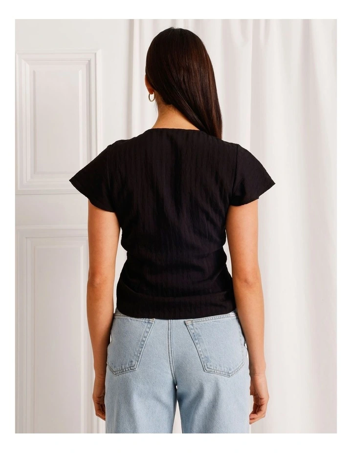 Ruched Detail Flutter Sleeve Top in Black image 5
