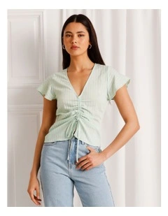 Ruched Detail Flutter Sleeve Top in Mint