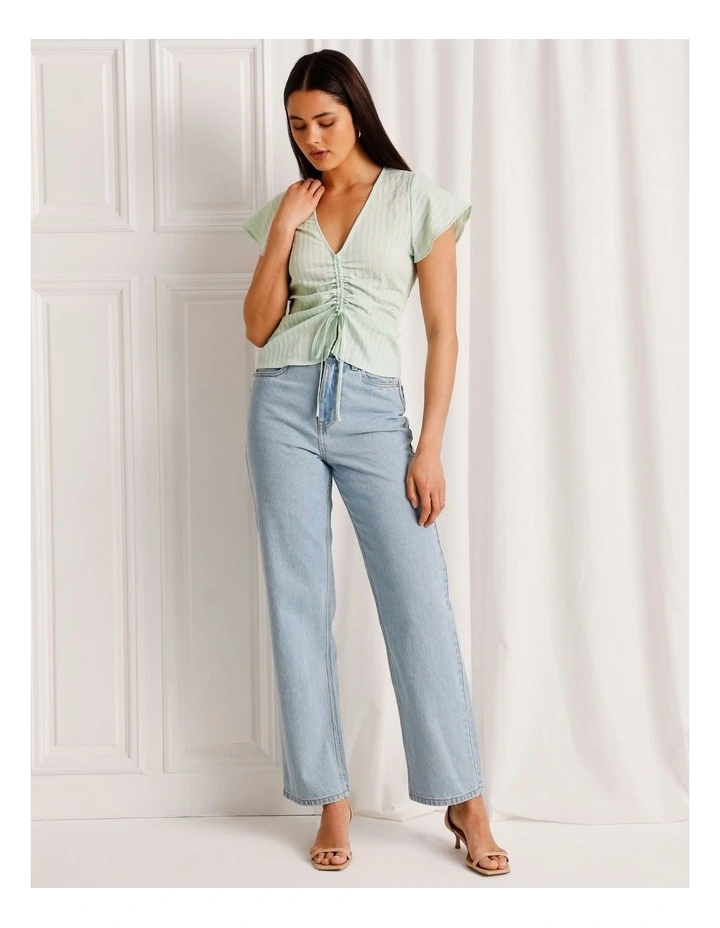 Ruched Detail Flutter Sleeve Top in Mint image 2