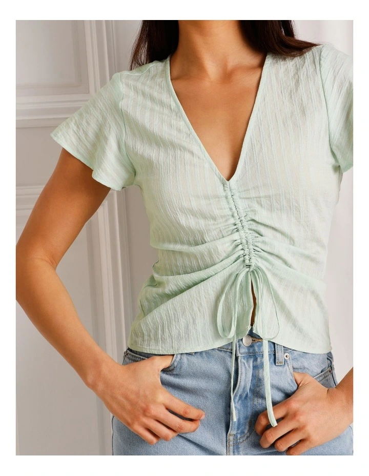 Ruched Detail Flutter Sleeve Top in Mint image 3