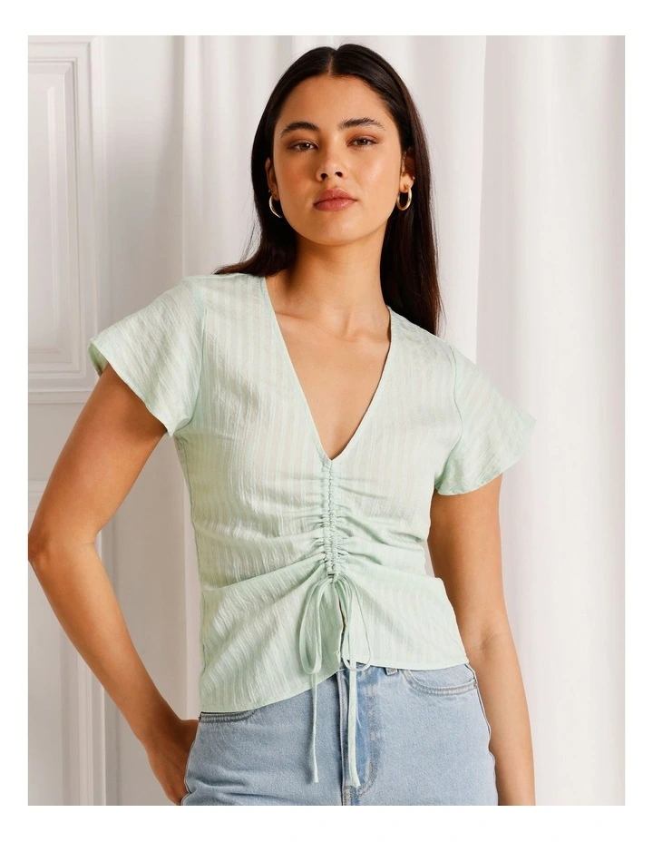 Ruched Detail Flutter Sleeve Top in Mint image 4