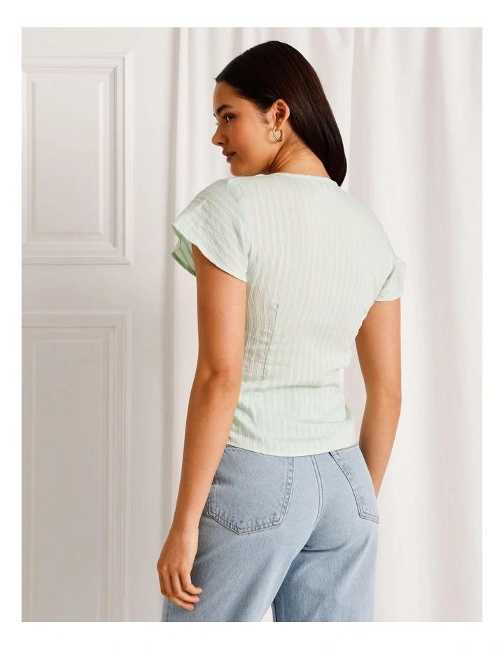 Ruched Detail Flutter Sleeve Top in Mint image 5