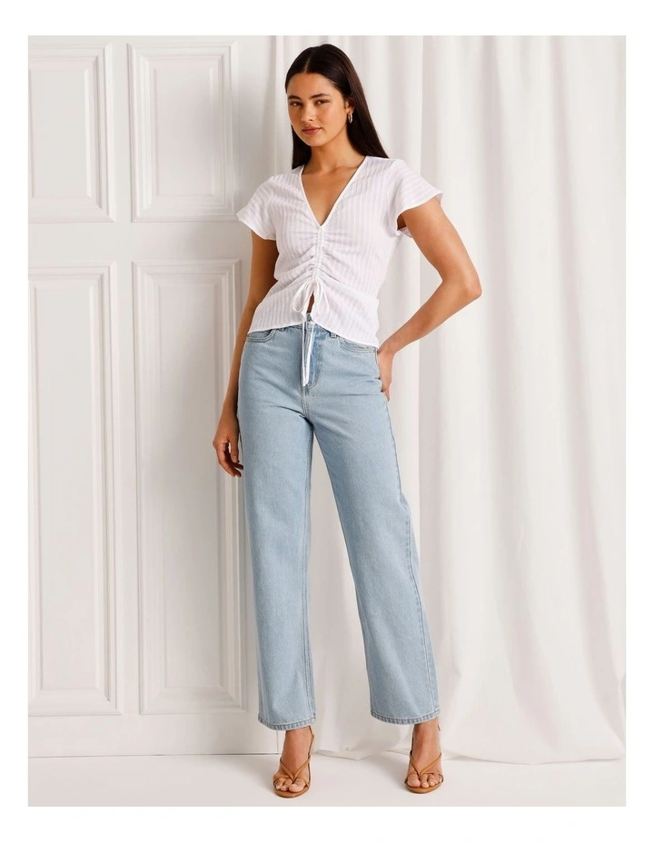 Ruched Detail Flutter Sleeve Top in White image 2