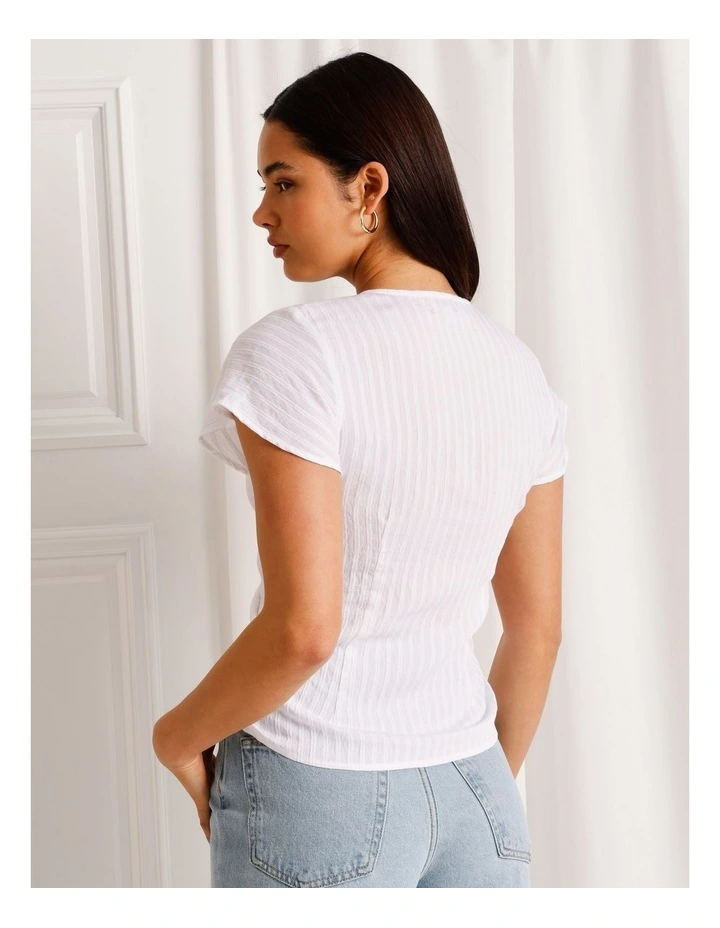 Ruched Detail Flutter Sleeve Top in White image 5