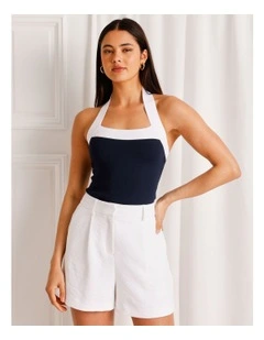 Halter Neck Knit Top in Navy