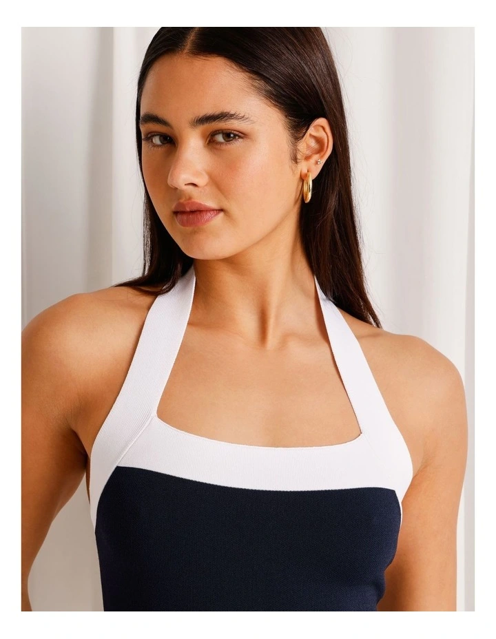 Halter Neck Knit Top in Navy image 2