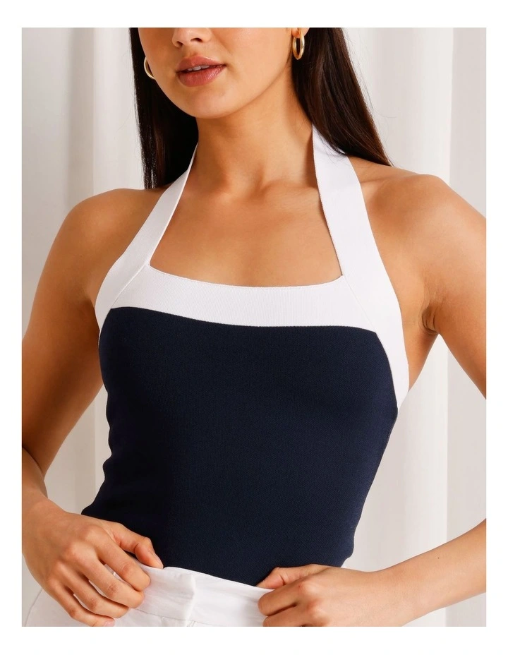 Halter Neck Knit Top in Navy image 4