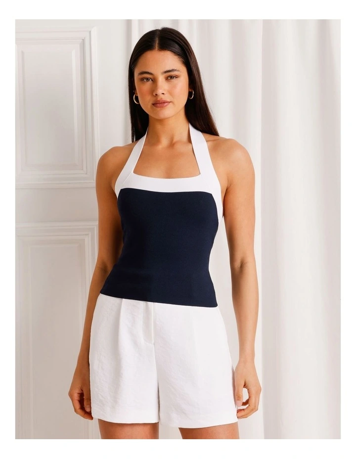 Halter Neck Knit Top in Navy image 5