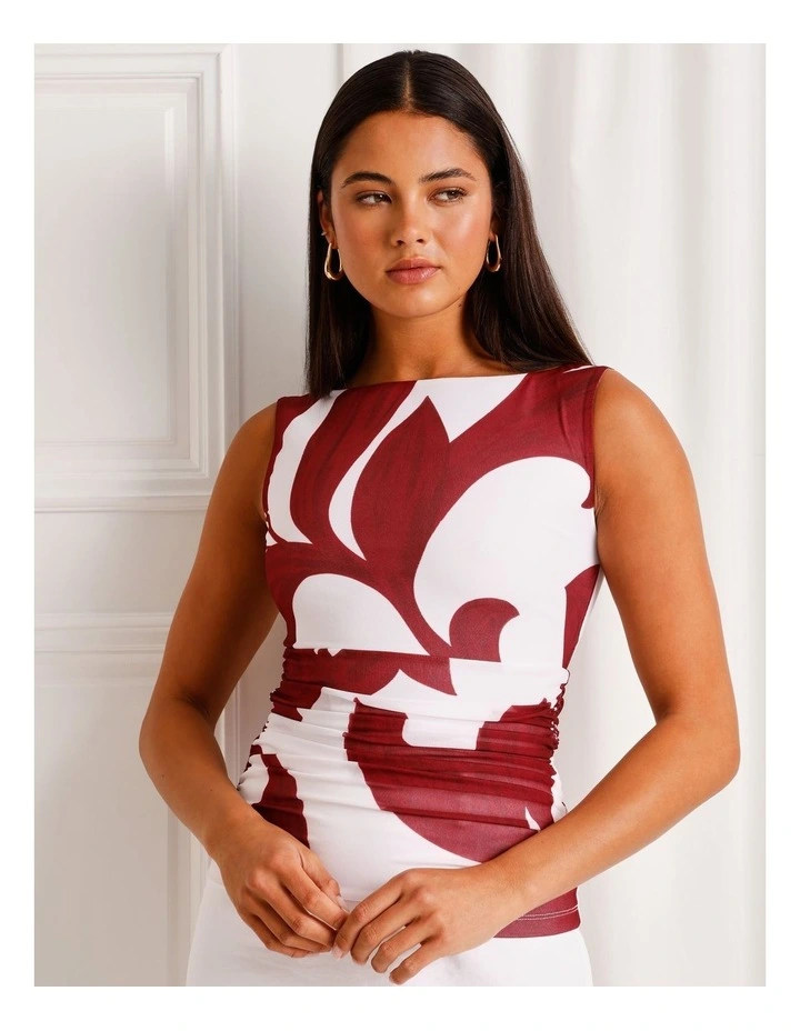 Mesh Ruched Tank in Red image 2
