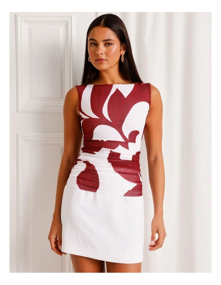 Mesh Ruched Tank in Red image 3