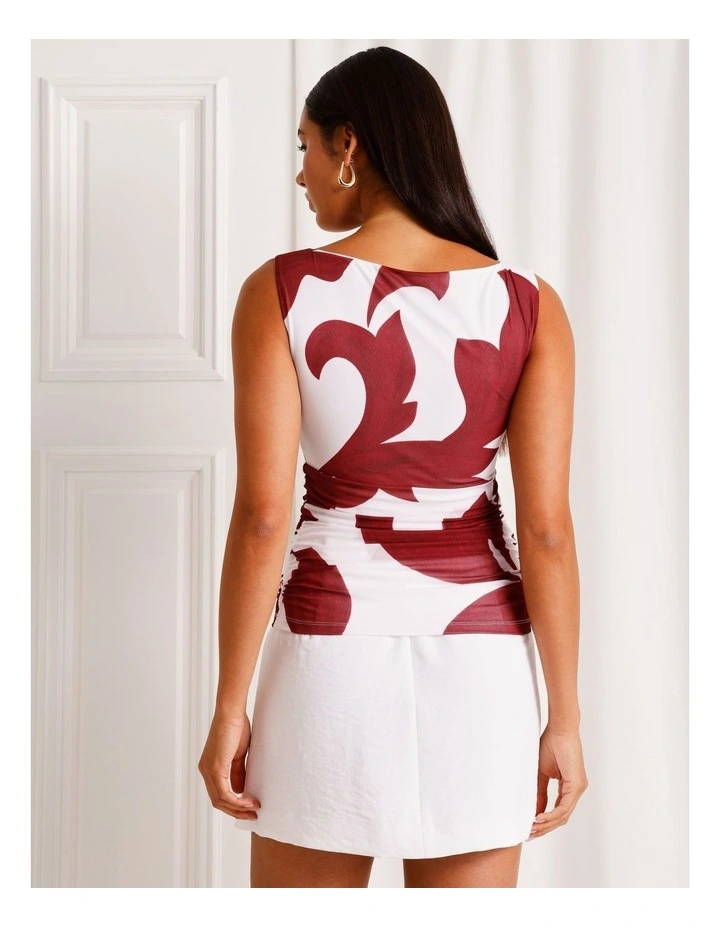 Mesh Ruched Tank in Red image 5