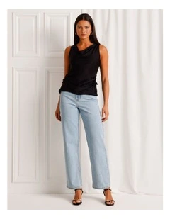 Satin Cowl Neck Tank in Black