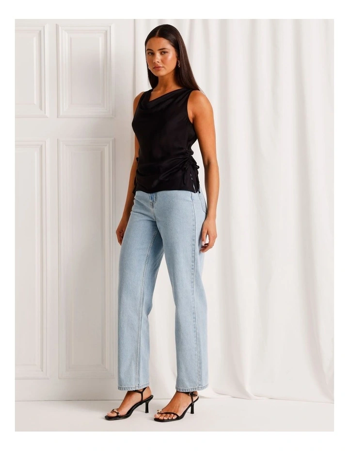 Satin Cowl Neck Tank in Black image 3