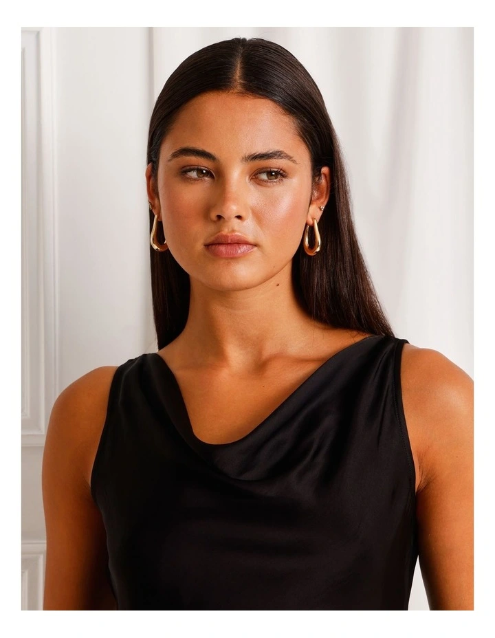 Satin Cowl Neck Tank in Black image 4