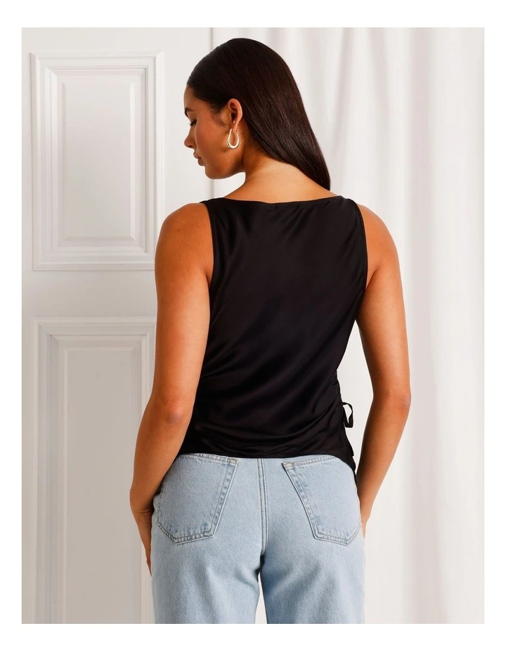 Satin Cowl Neck Tank in Black image 5