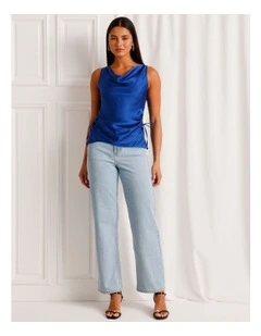 Satin Cowl Neck Tank in Cobalt