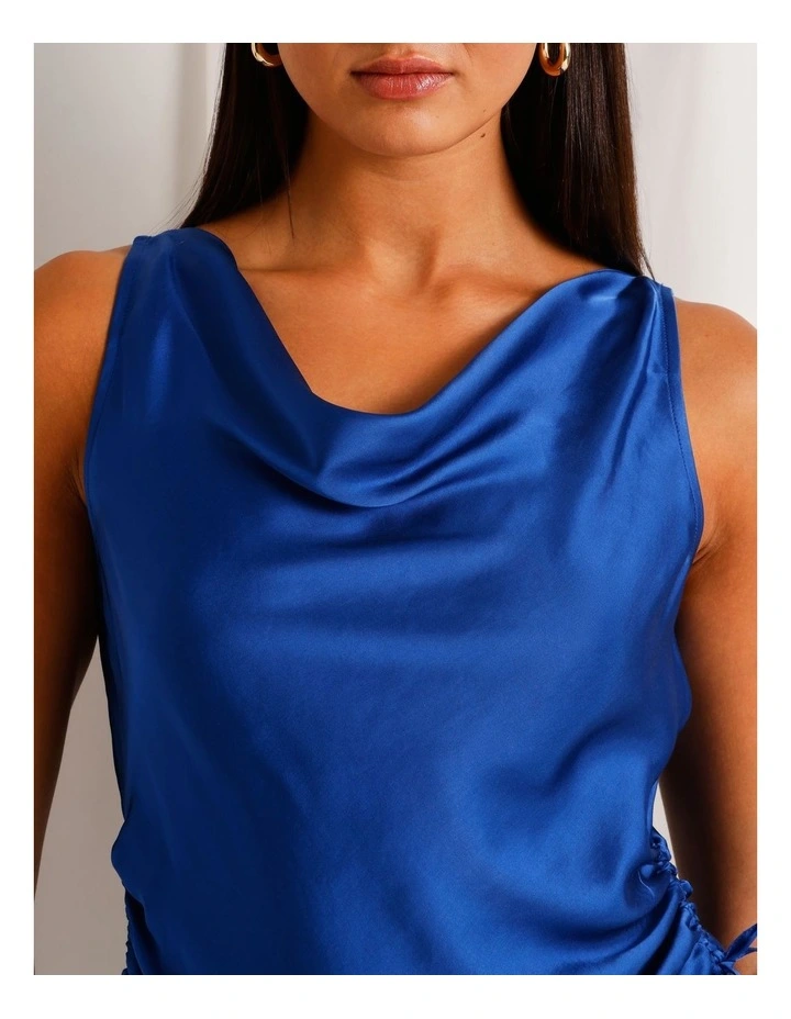 Satin Cowl Neck Tank in Cobalt image 2
