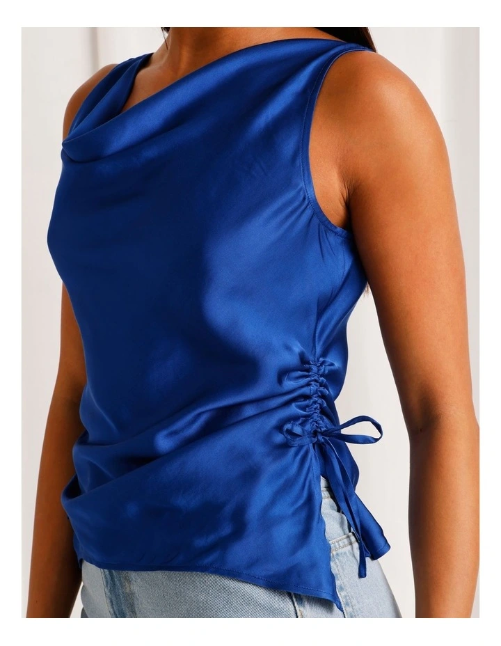 Satin Cowl Neck Tank in Cobalt image 4