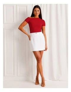 Asymmetric Off Shoulder Tee in Ruby