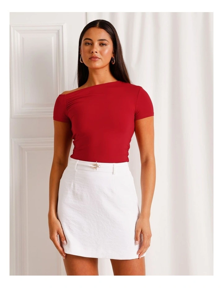 Asymmetric Off Shoulder Tee in Ruby image 4