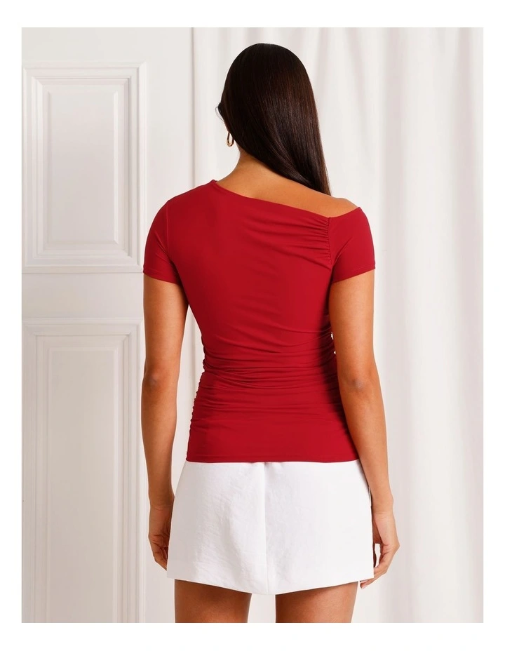 Asymmetric Off Shoulder Tee in Ruby image 5